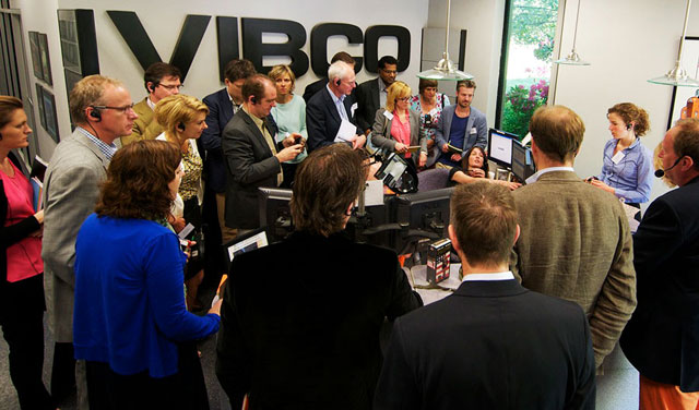 Dutch visitors speak with VIBCO reception