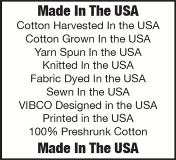 VIBCO T-Shirts are Made in the USA with USA Cotton.